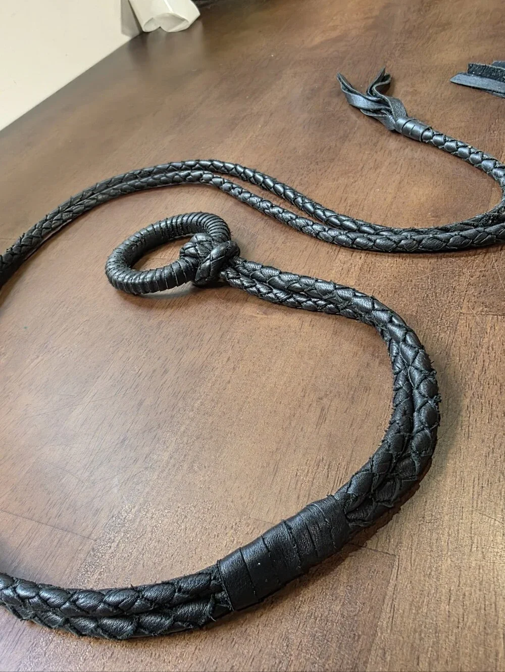 Black Braided Leather Wrap Belt O-Ring Tassel Fringe Boho Western